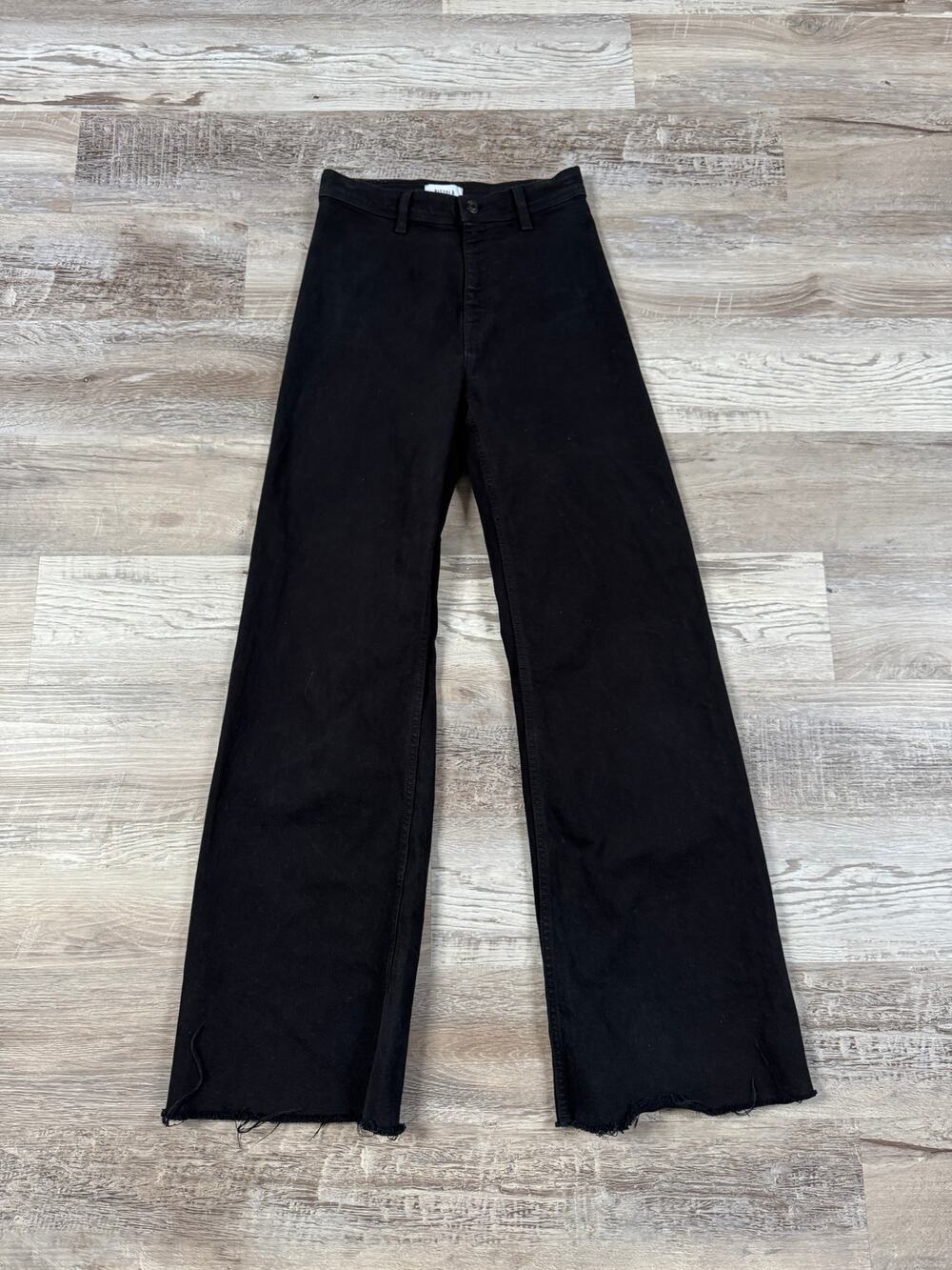 Pistola Black High Rise Wide Leg Jeans Raw Hem Stretch Denim Minimalist Goth 26